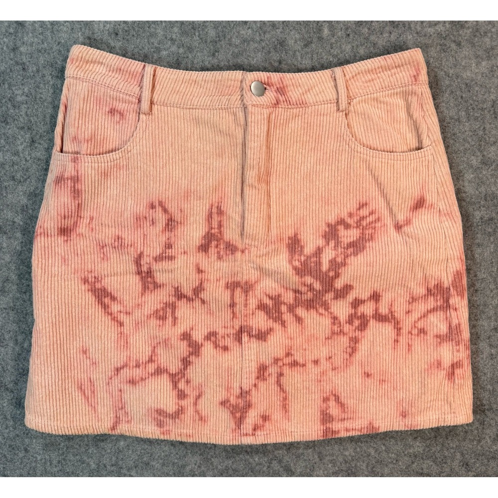 Le Lis Collection Pink Tie Dye Corduroy Mini Skirt Womens Large Acid Wash Boho